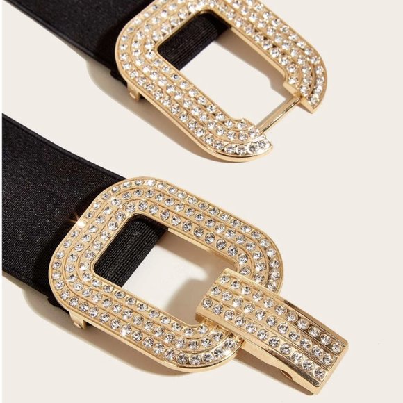 Gold/Black Rhinestone Stretch Belt - Picture 5 of 6